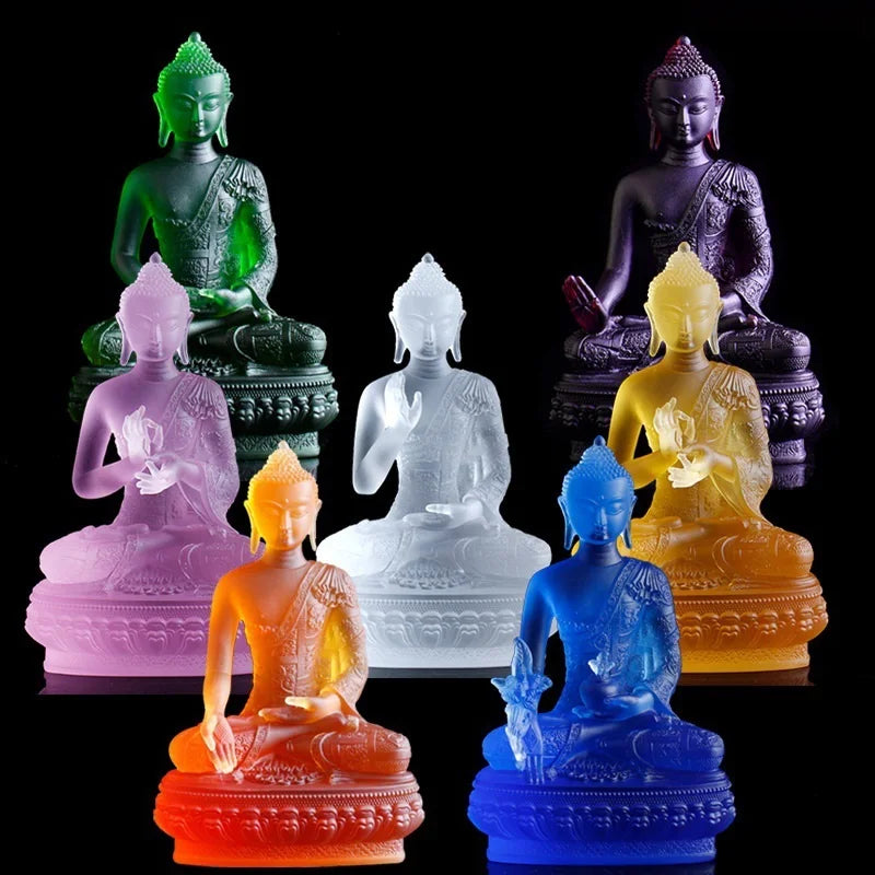 20cm Coloured glaze Medicine Buddha Buddha statue with seven gestures handicraft ornaments