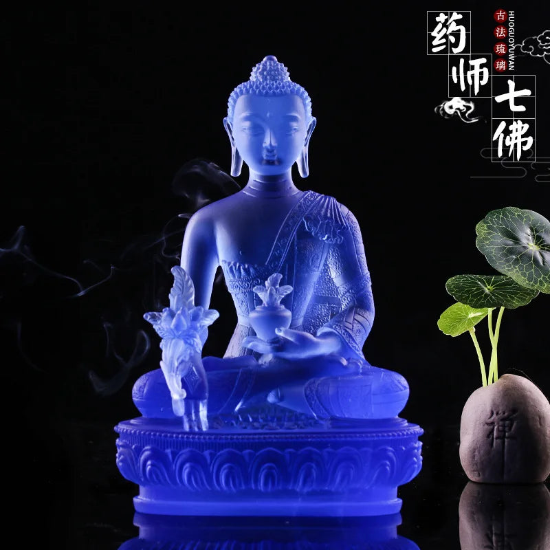 20cm Coloured glaze Medicine Buddha Buddha statue with seven gestures handicraft ornaments