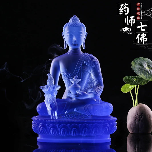 20cm Coloured glaze Medicine Buddha Buddha statue with seven gestures handicraft ornaments