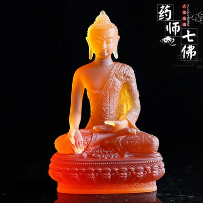 20cm Coloured glaze Medicine Buddha Buddha statue with seven gestures handicraft ornaments