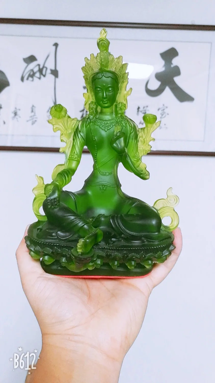 20cm # GOOD Buddha Buddhist bless family home Safety Health wealth efficacious Protection Bodhisattva Tara Green Buddha statue