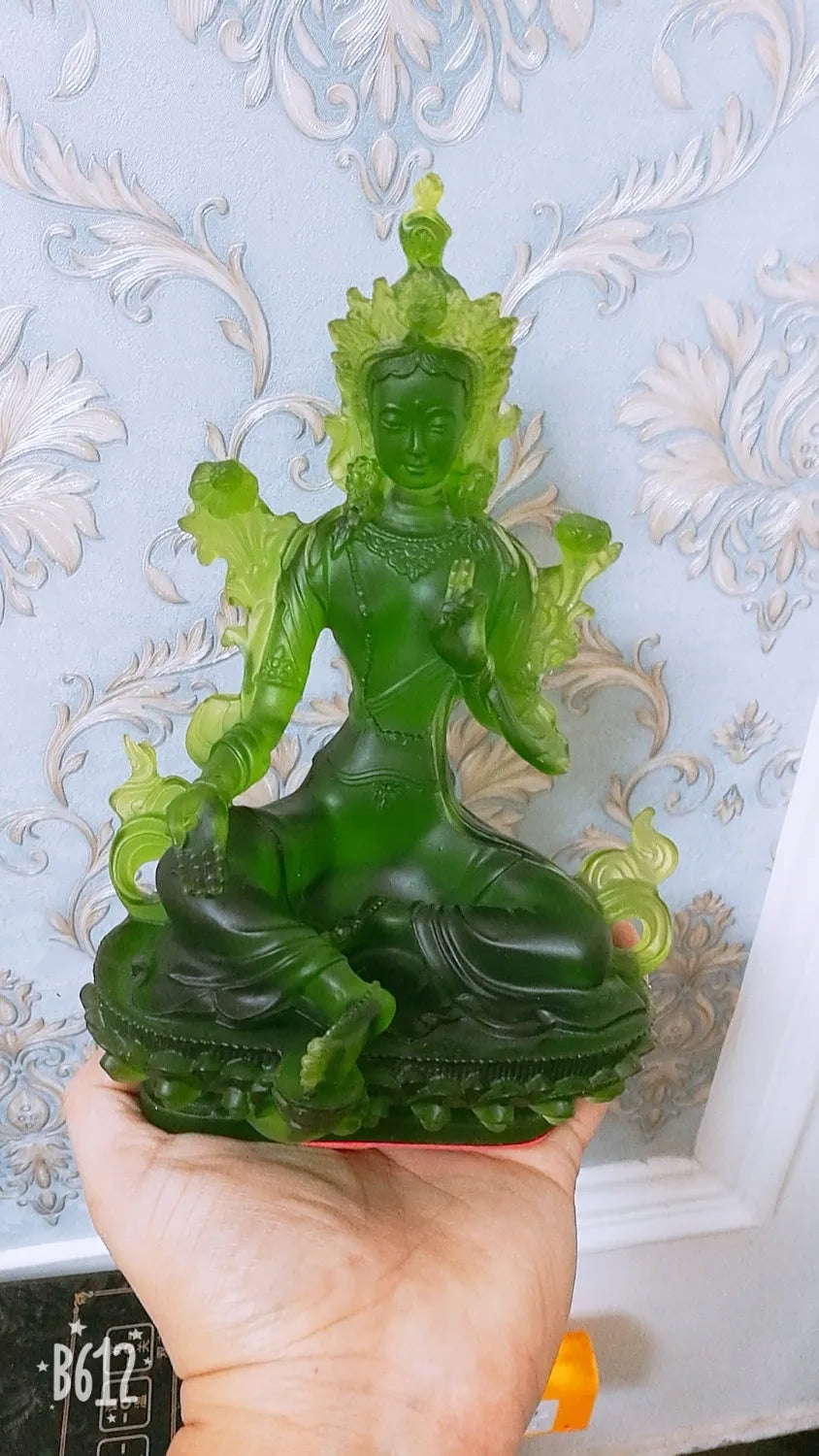 20cm # GOOD Buddha Buddhist bless family home Safety Health wealth efficacious Protection Bodhisattva Tara Green Buddha statue