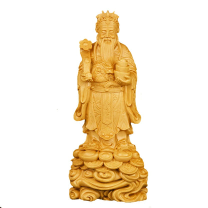 20cm God of Wealth Boxwood Sculpture Feng Shui Solid Wood Figures Statue Lucky Buddha Business Gifts Home Decor