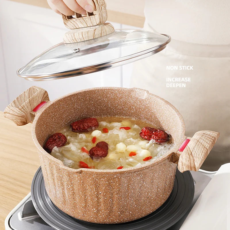 20cm Maifan Stone Wok Non-Stick Soup Pot Binaural Stew Pot With Lid Kitchen Cookware Use For Induction Cooker