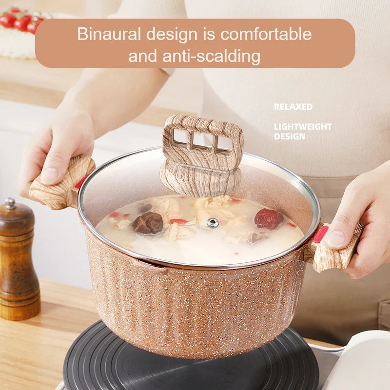 20cm Maifan Stone Wok Non-Stick Soup Pot Binaural Stew Pot With Lid Kitchen Cookware Use For Induction Cooker