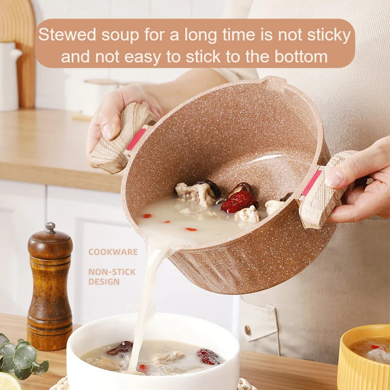 20cm Maifan Stone Wok Non-Stick Soup Pot Binaural Stew Pot With Lid Kitchen Cookware Use For Induction Cooker