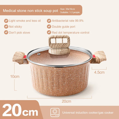 20cm Maifan Stone Wok Non-Stick Soup Pot Binaural Stew Pot With Lid Kitchen Cookware Use For Induction Cooker