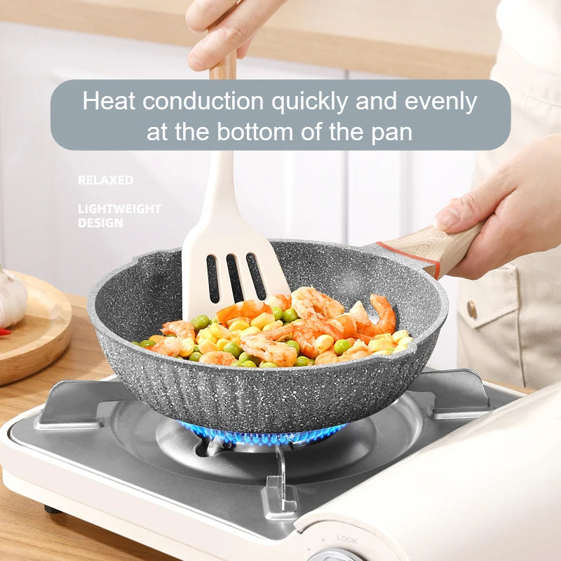 20cm Non-stick Medical Stone Frying Pan Wok Home Breakfast Pot Less Smoke Less Oil Non-stick Cookware For Saucepan