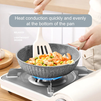 20cm Non-stick Medical Stone Frying Pan Wok Home Breakfast Pot Less Smoke Less Oil Non-stick Cookware For Saucepan
