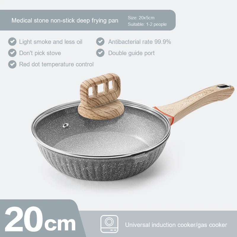 20cm Non-stick Medical Stone Frying Pan Wok Home Breakfast Pot Less Smoke Less Oil Non-stick Cookware For Saucepan