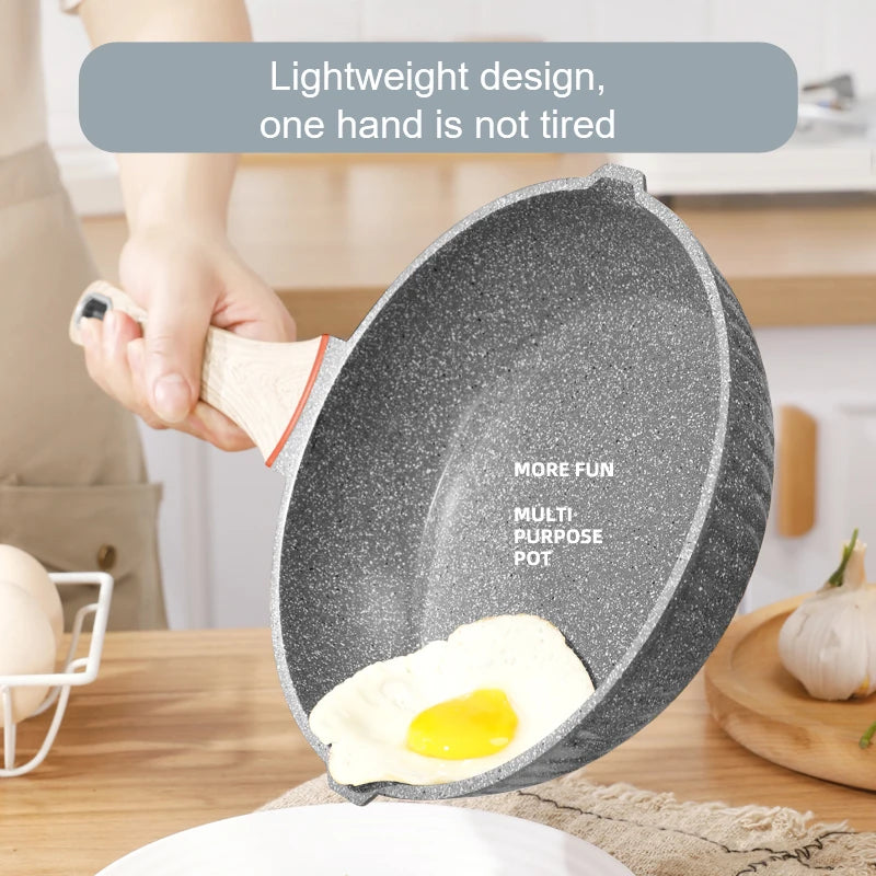 20cm Non-stick Medical Stone Frying Pan Wok Home Breakfast Pot Less Smoke Less Oil Non-stick Cookware For Saucepan