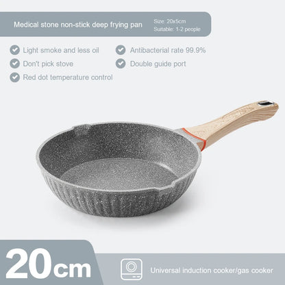 20cm Non-stick Medical Stone Frying Pan Wok Home Breakfast Pot Less Smoke Less Oil Non-stick Cookware For Saucepan