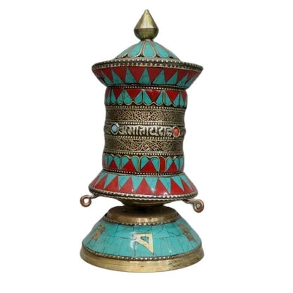 20cm */Old Tibet and Nepal, gilt bronze inlaid turquoise rotating the scriptures metal handicraft