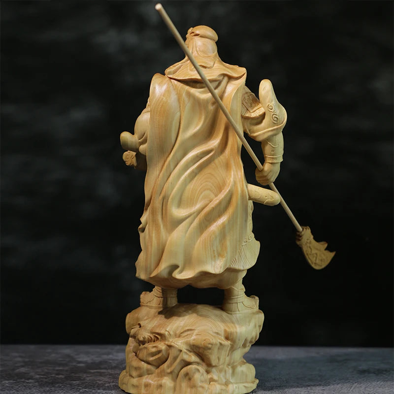 20cm Standing Guanyu Wood Statue Chinese Boxwood Feng Shui Collection Wealth God Guan Gong Home Decor