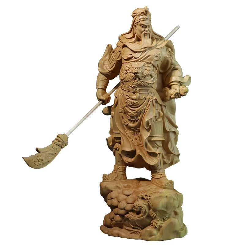 20cm Standing Guanyu Wood Statue Chinese Boxwood Feng Shui Collection Wealth God Guan Gong Home Decor