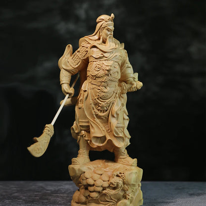 20cm Standing Guanyu Wood Statue Chinese Boxwood Feng Shui Collection Wealth God Guan Gong Home Decor