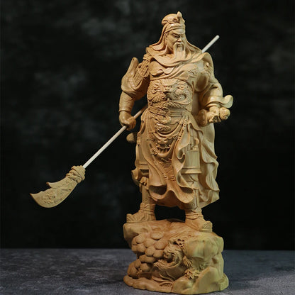 20cm Standing Guanyu Wood Statue Chinese Boxwood Feng Shui Collection Wealth God Guan Gong Home Decor