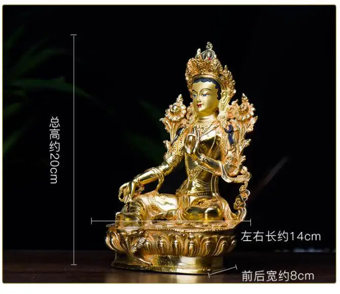 20cm TALL# GOOD Green Tara Buddha Buddhist bless family home Safety Health wealth efficacious Protection gilding Buddha statue