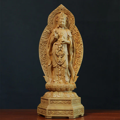 20cm Three Buddha Boxwood Statue Hall Consecrate Amitabha Guanyin Western Bodhisattva Decoration Buddha Sculpture