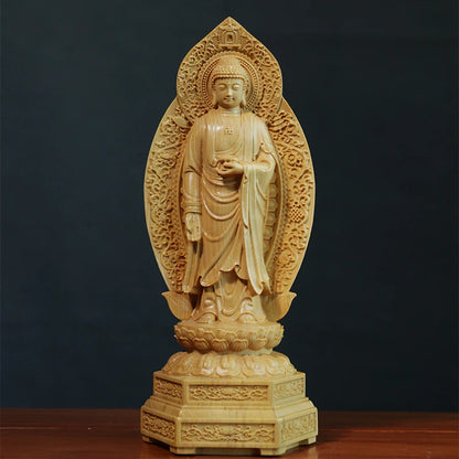 20cm Three Buddha Boxwood Statue Hall Consecrate Amitabha Guanyin Western Bodhisattva Decoration Buddha Sculpture