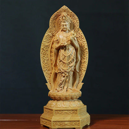 20cm Three Buddha Boxwood Statue Hall Consecrate Amitabha Guanyin Western Bodhisattva Decoration Buddha Sculpture