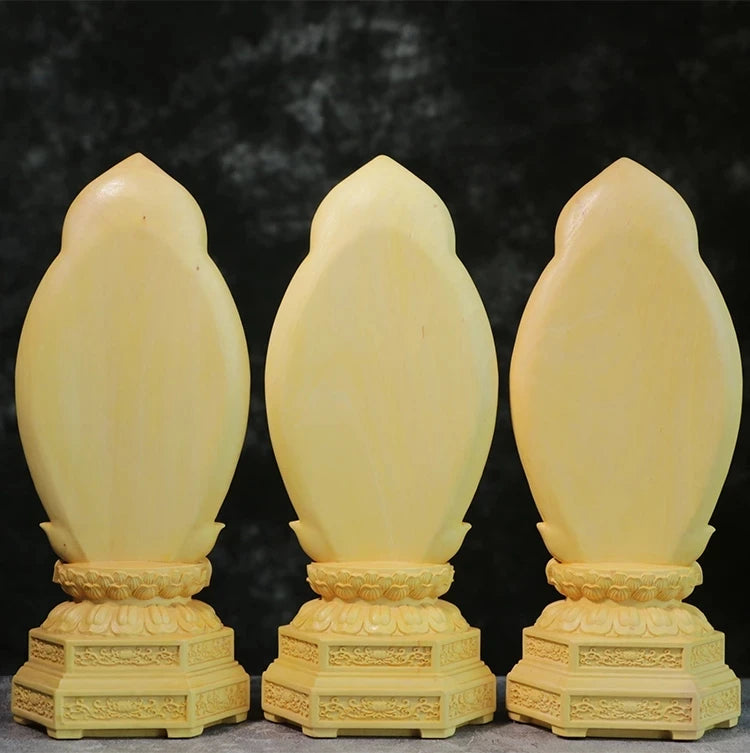 20cm Wood Carved Buddha Statue, Buddhist Decoration, Amitabha, Guanyin, Bodhisattva, Western Trinity, Feng Shui