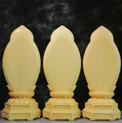 20cm Wood Carved Buddha Statue, Buddhist Decoration, Amitabha, Guanyin, Bodhisattva, Western Trinity, Feng Shui