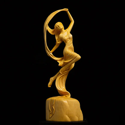 20cm beauty Dancer Boxwood Chinese feng shui living room Sculpture solid wood beautiful women Statue Home Decor