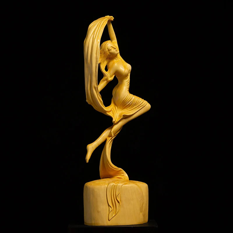 20cm beauty Dancer Boxwood Chinese feng shui living room Sculpture solid wood beautiful women Statue Home Decor