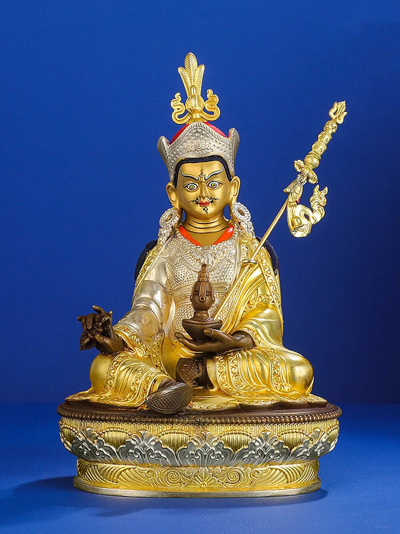 21.5cm Gold Pure Copper Lotus Guanyin Carving Buddhist Carving Tranic Temple Decorate Bodhisattva Figurine