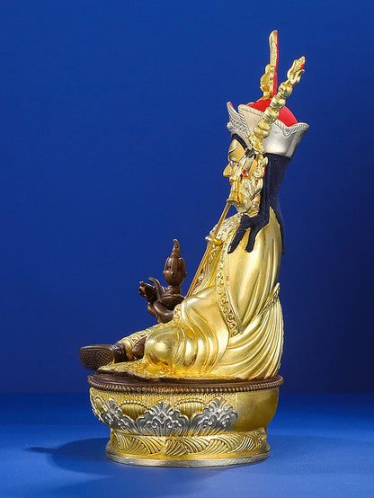 21.5cm Gold Pure Copper Lotus Guanyin Carving Buddhist Carving Tranic Temple Decorate Bodhisattva Figurine