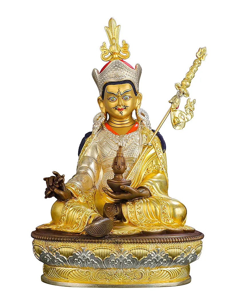 21.5cm Gold Pure Copper Lotus Guanyin Carving Buddhist Carving Tranic Temple Decorate Bodhisattva Figurine