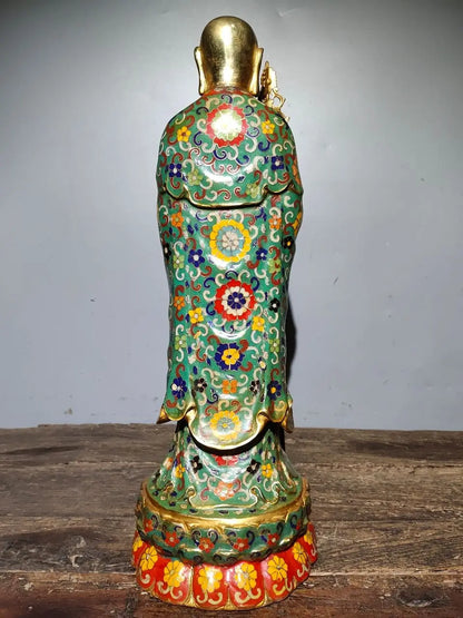 21"Tibet Temple Collection Old Bronze Cloisonne Enamel Flower texture Ksitigarbha Bodhisattva Buddha Worship Hall Town house