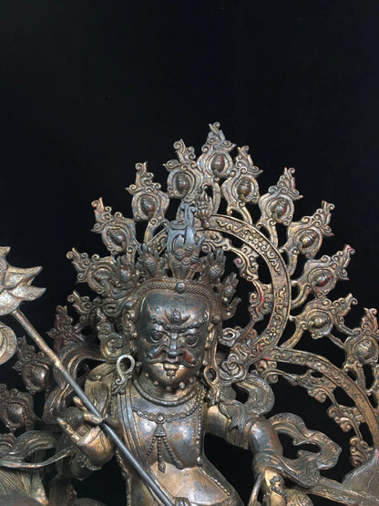 21"Tibetan Temple Collection Old Bronze Cinnabar Mud gold Vaisravana Buddha Treasure King Backlight Lotus Platform Worship Hall