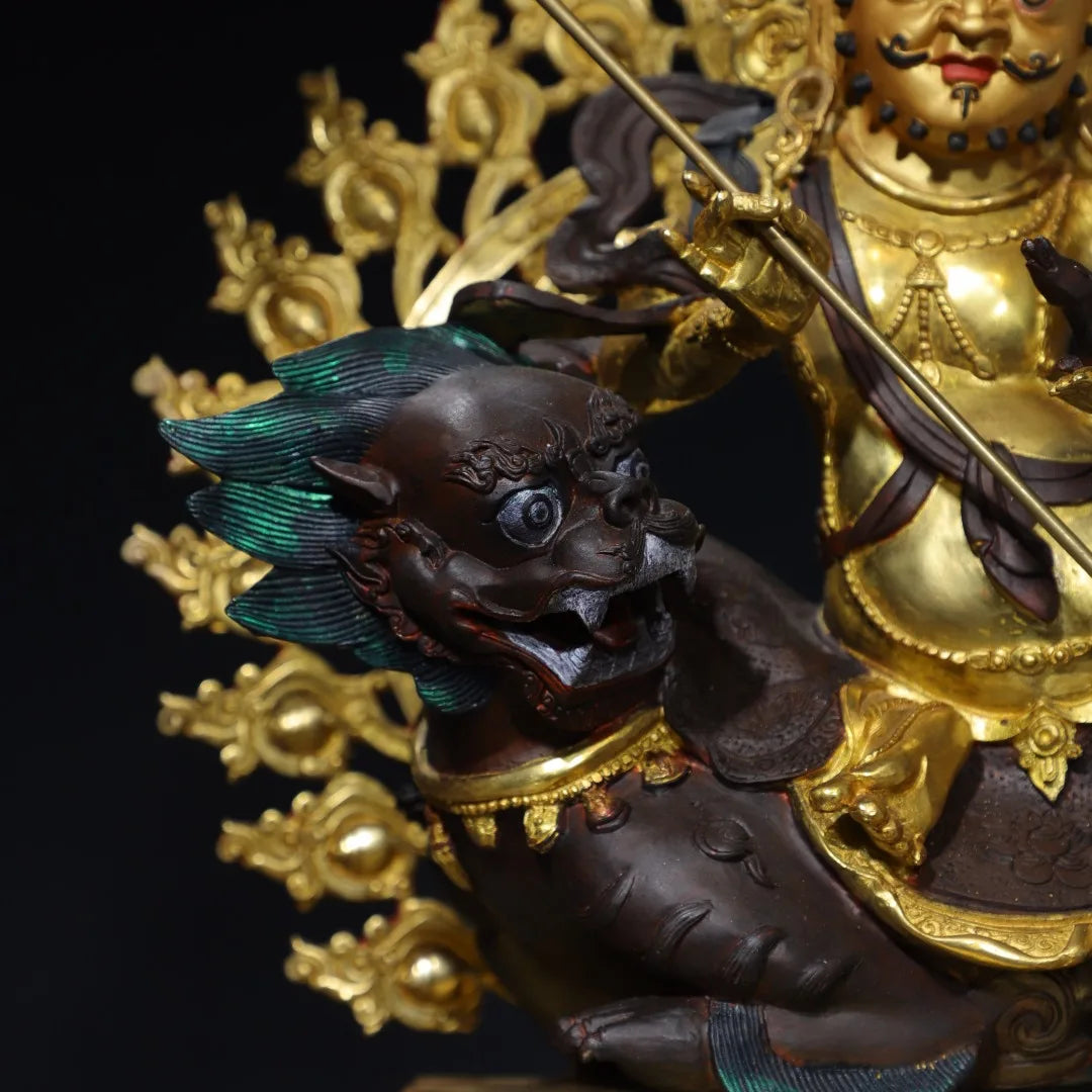 21"Tibetan Temple Collection Old Bronze Gilded Painted Face Cinnaba Vaisravana Treasure Heavenly King Buddha Worship Hall