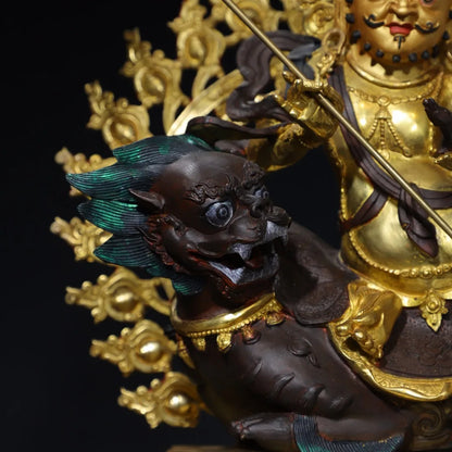 21"Tibetan Temple Collection Old Bronze Gilded Painted Face Cinnaba Vaisravana Treasure Heavenly King Buddha Worship Hall
