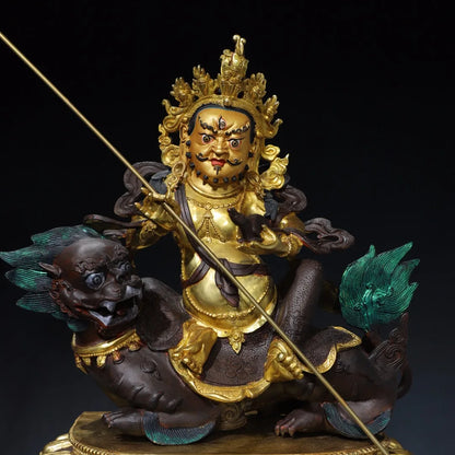 21"Tibetan Temple Collection Old Bronze Gilded Painted Face Cinnaba Vaisravana Treasure Heavenly King Buddha Worship Hall