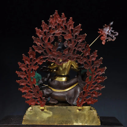 21"Tibetan Temple Collection Old Bronze Gilded Painted Face Cinnaba Vaisravana Treasure Heavenly King Buddha Worship Hall