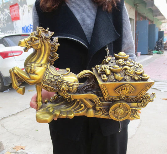 2109 LARGE -HOME office SHOP Business ART Money Drawing GOOD LUCK  Mascot # horse Pull Fortune car FENG SHUI Brass statue
