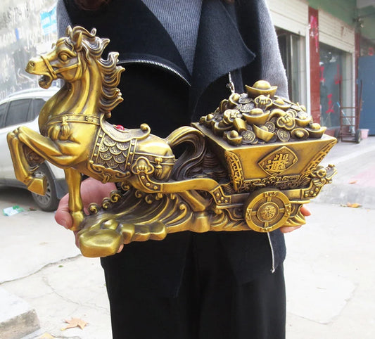 2109 LARGE -HOME office SHOP Business ART Money Drawing GOOD LUCK  Mascot # horse Pull Fortune car FENG SHUI Brass statue