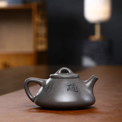 210cc Yixing Original Mine Purple Clay Teapot Longxi Stone Scoop Pot, Famous Pure Hand-made Drinkware
