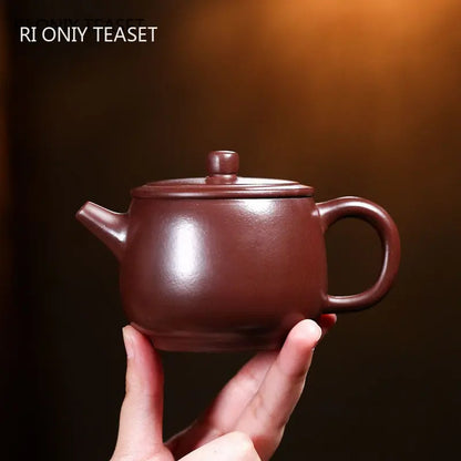 210ml Authentic Yixing Purple Clay Teapots Famous Artists Handmade High Stone Scoop Tea Pot Raw Ore Kettle Chinese Zisha Tea Set