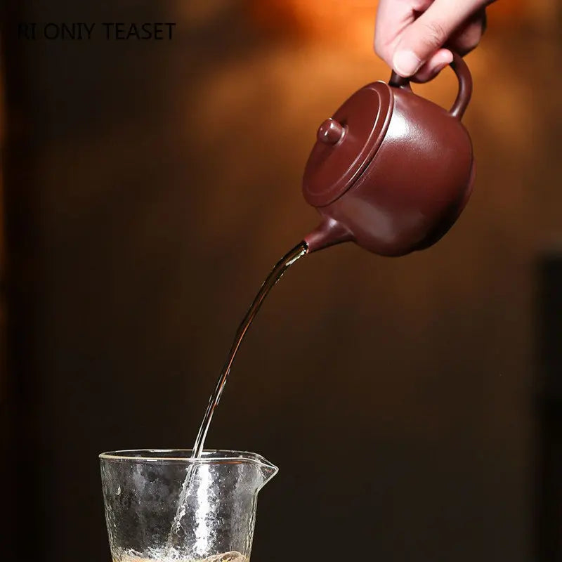 210ml Authentic Yixing Purple Clay Teapots Famous Artists Handmade High Stone Scoop Tea Pot Raw Ore Kettle Chinese Zisha Tea Set