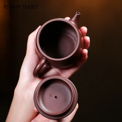 210ml Authentic Yixing Purple Clay Teapots Famous Artists Handmade High Stone Scoop Tea Pot Raw Ore Kettle Chinese Zisha Tea Set