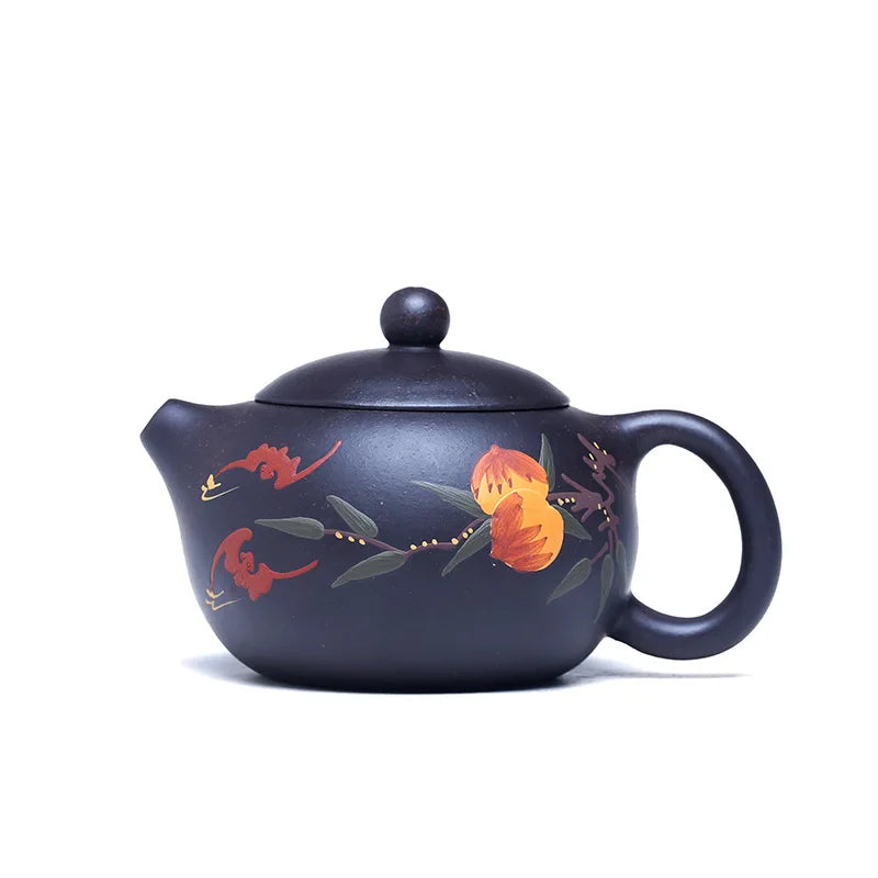 210ml Chinese Yixing High-end Purple Clay Teapots Mud-painted Flower Pattern Xishi Tea Pot Raw Ore Duan Mud Kettle Zisha Tea Set