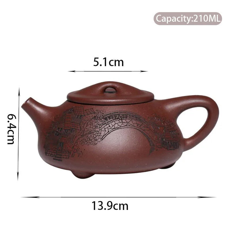 210ml Chinese Yixing Purple Clay Teapot Handmade Stone Scoop Tea Pot Raw Ore Purple Mud Kettle High-end Zisha Tea Set Collection
