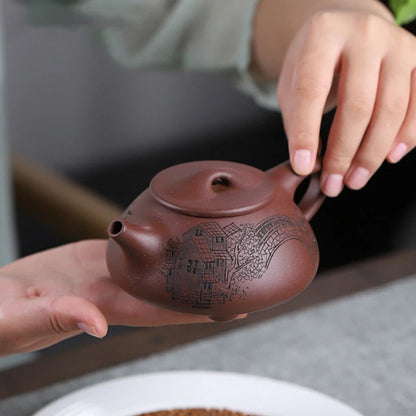 210ml Chinese Yixing Purple Clay Teapot Handmade Stone Scoop Tea Pot Raw Ore Purple Mud Kettle High-end Zisha Tea Set Collection