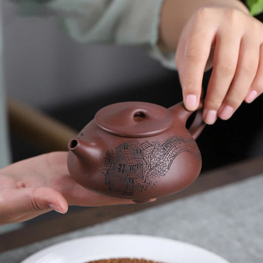 210ml Chinese Yixing Purple Clay Teapot Handmade Stone Scoop Tea Pot Raw Ore Purple Mud Kettle High-end Zisha Tea Set Collection