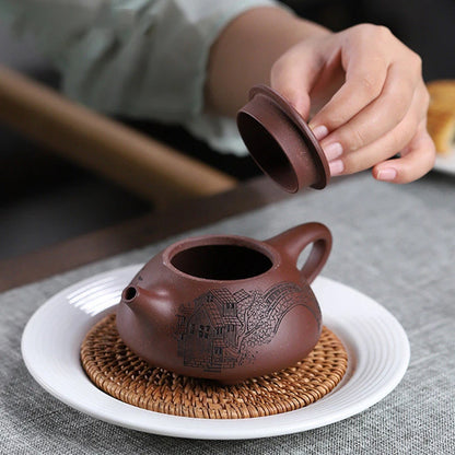 210ml Chinese Yixing Purple Clay Teapot Handmade Stone Scoop Tea Pot Raw Ore Purple Mud Kettle High-end Zisha Tea Set Collection