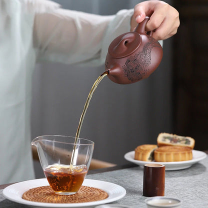 210ml Chinese Yixing Purple Clay Teapot Handmade Stone Scoop Tea Pot Raw Ore Purple Mud Kettle High-end Zisha Tea Set Collection